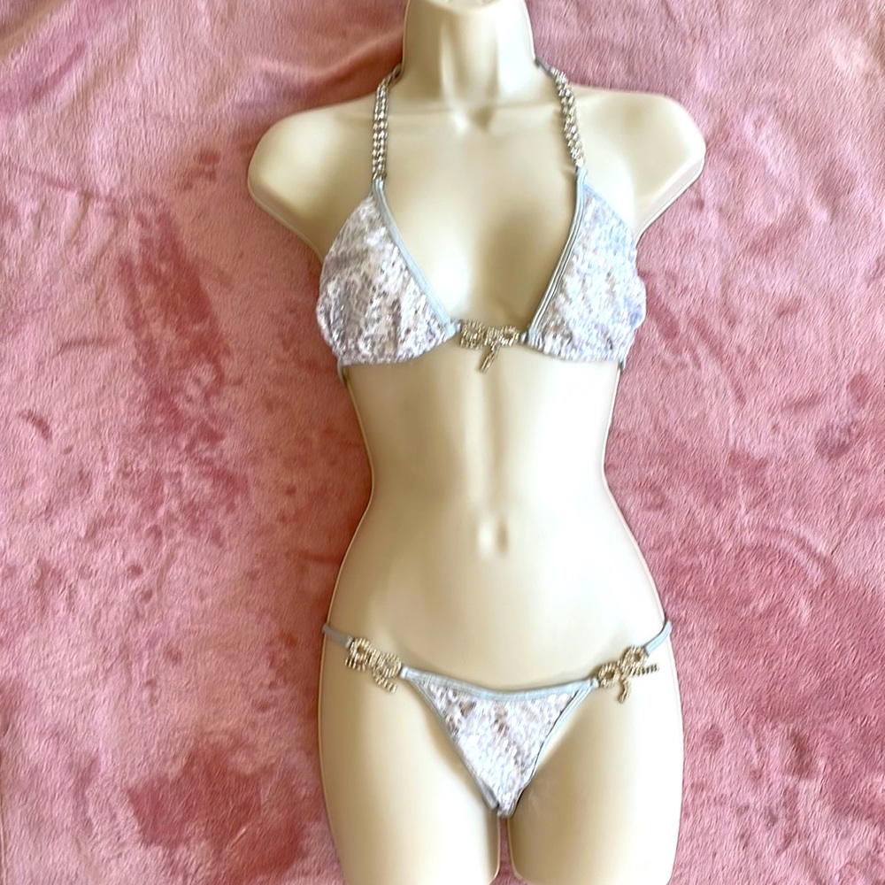 Shore Princess silver sequins bikini with crystals. Size S/M